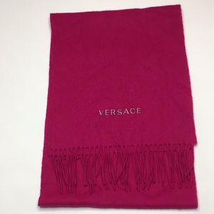 Versace wool fringe pink scarf